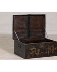 Hand-Painted Black and Gold Lacquer Trunk with Court Scene, Late Qing Dynasty