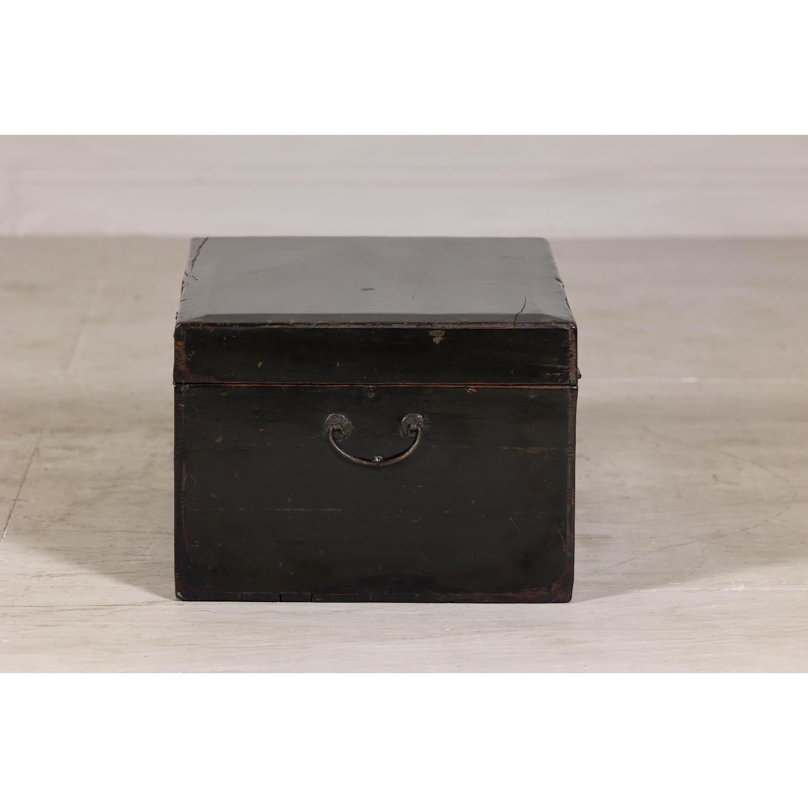 Hand-Painted Black and Gold Lacquer Trunk with Court Scene, Late Qing Dynasty