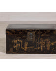 Hand-Painted Black and Gold Lacquer Trunk with Court Scene, Late Qing Dynasty