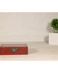 Late Qing Dynasty Red Lacquer Document Box with Gilt Floral Scrolling Motifs