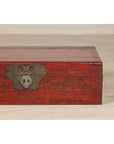 Late Qing Dynasty Red Lacquer Document Box with Gilt Floral Scrolling Motifs