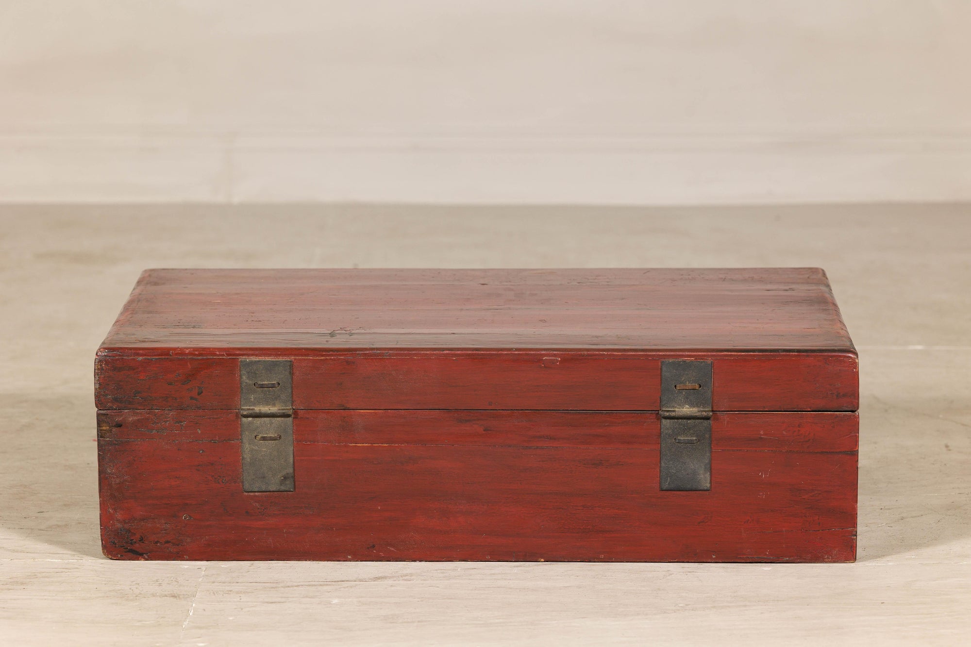 Late Qing Dynasty Red Lacquer Document Box with Gilt Floral Scrolling Motifs