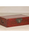 Late Qing Dynasty Red Lacquer Document Box with Gilt Floral Scrolling Motifs