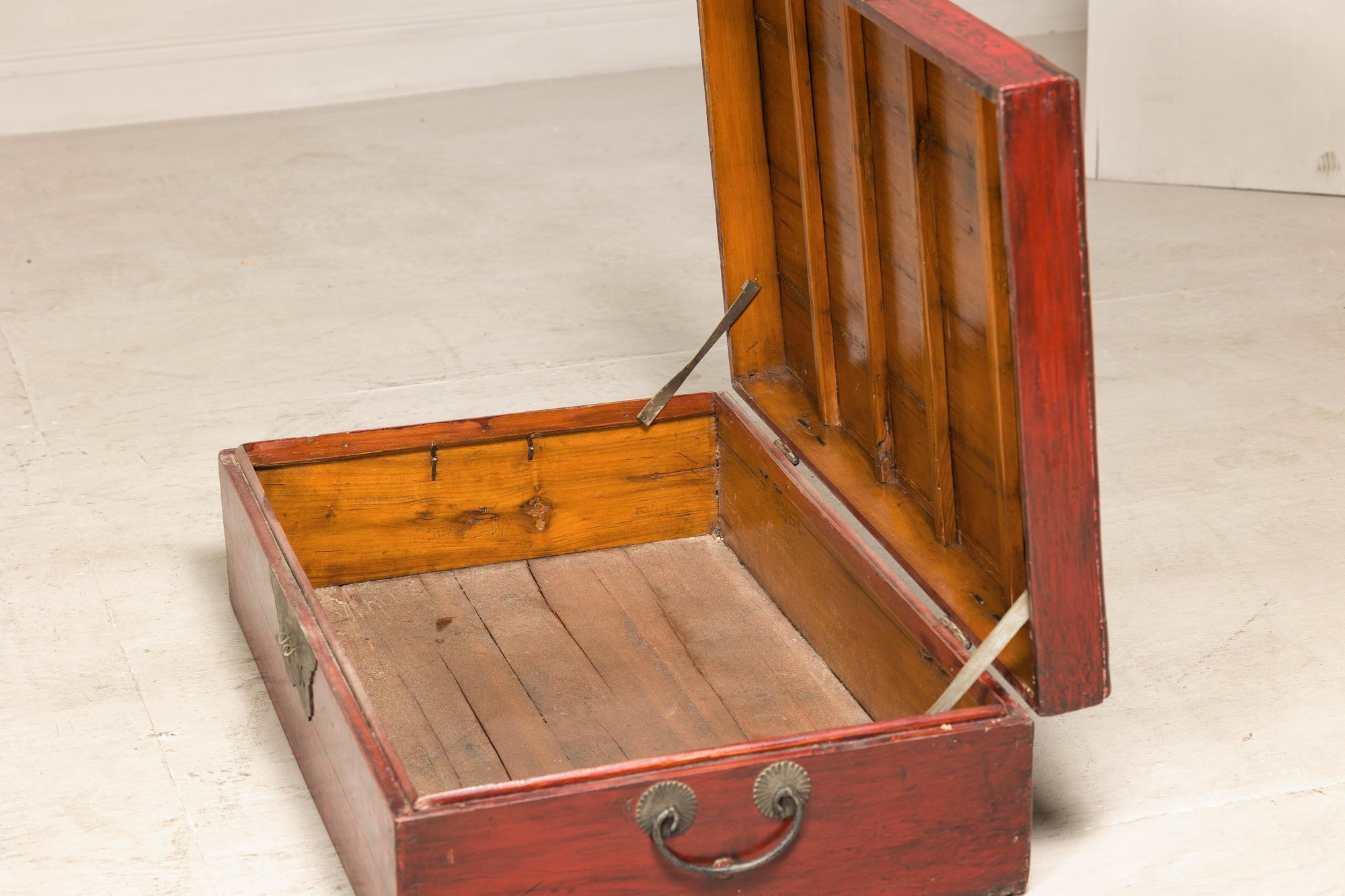 Late Qing Dynasty Red Lacquer Document Box with Gilt Floral Scrolling Motifs