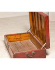 Late Qing Dynasty Red Lacquer Document Box with Gilt Floral Scrolling Motifs
