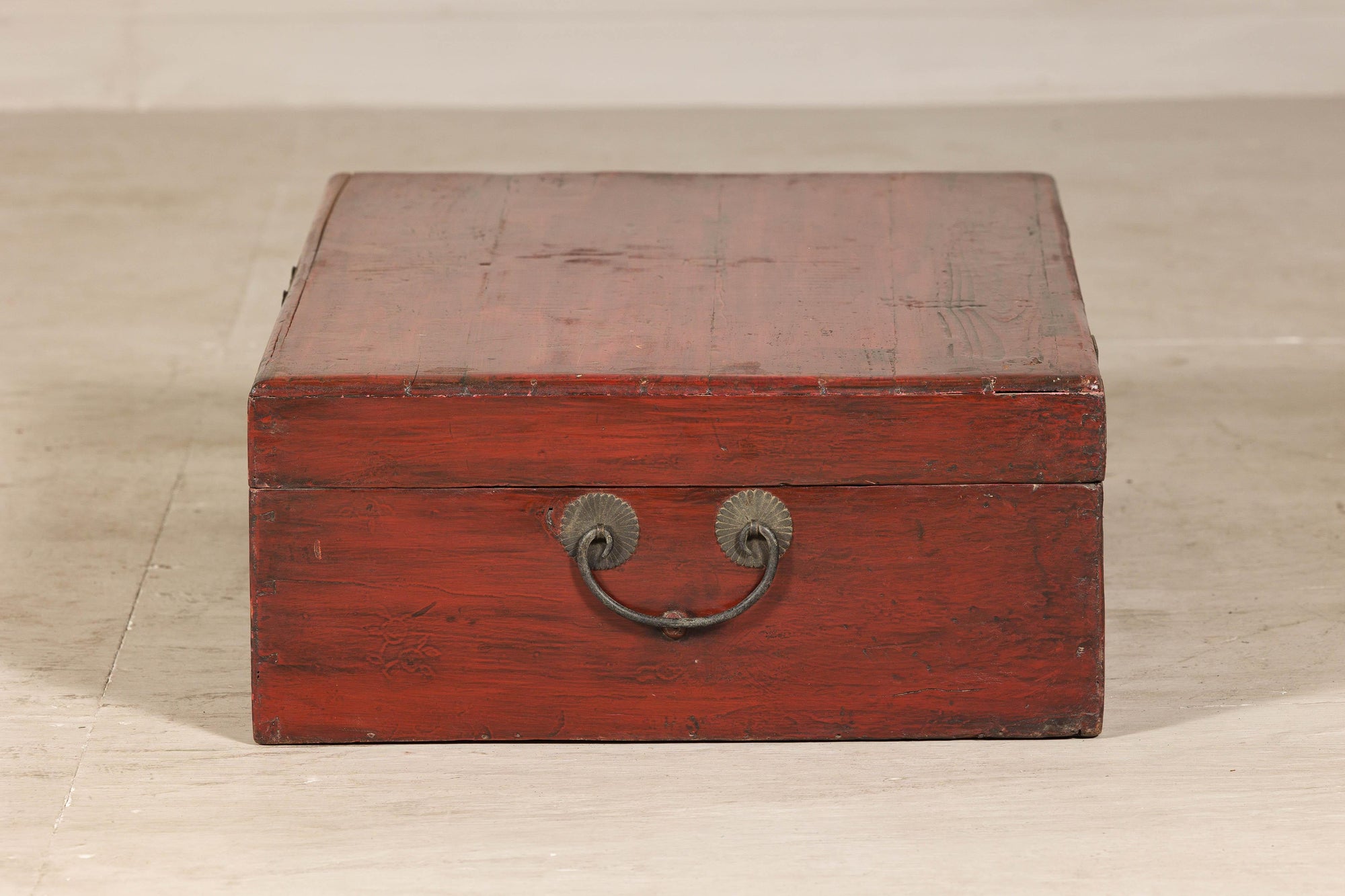 Late Qing Dynasty Red Lacquer Document Box with Gilt Floral Scrolling Motifs