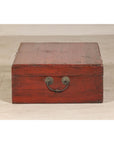 Late Qing Dynasty Red Lacquer Document Box with Gilt Floral Scrolling Motifs