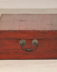 Late Qing Dynasty Red Lacquer Document Box with Gilt Floral Scrolling Motifs