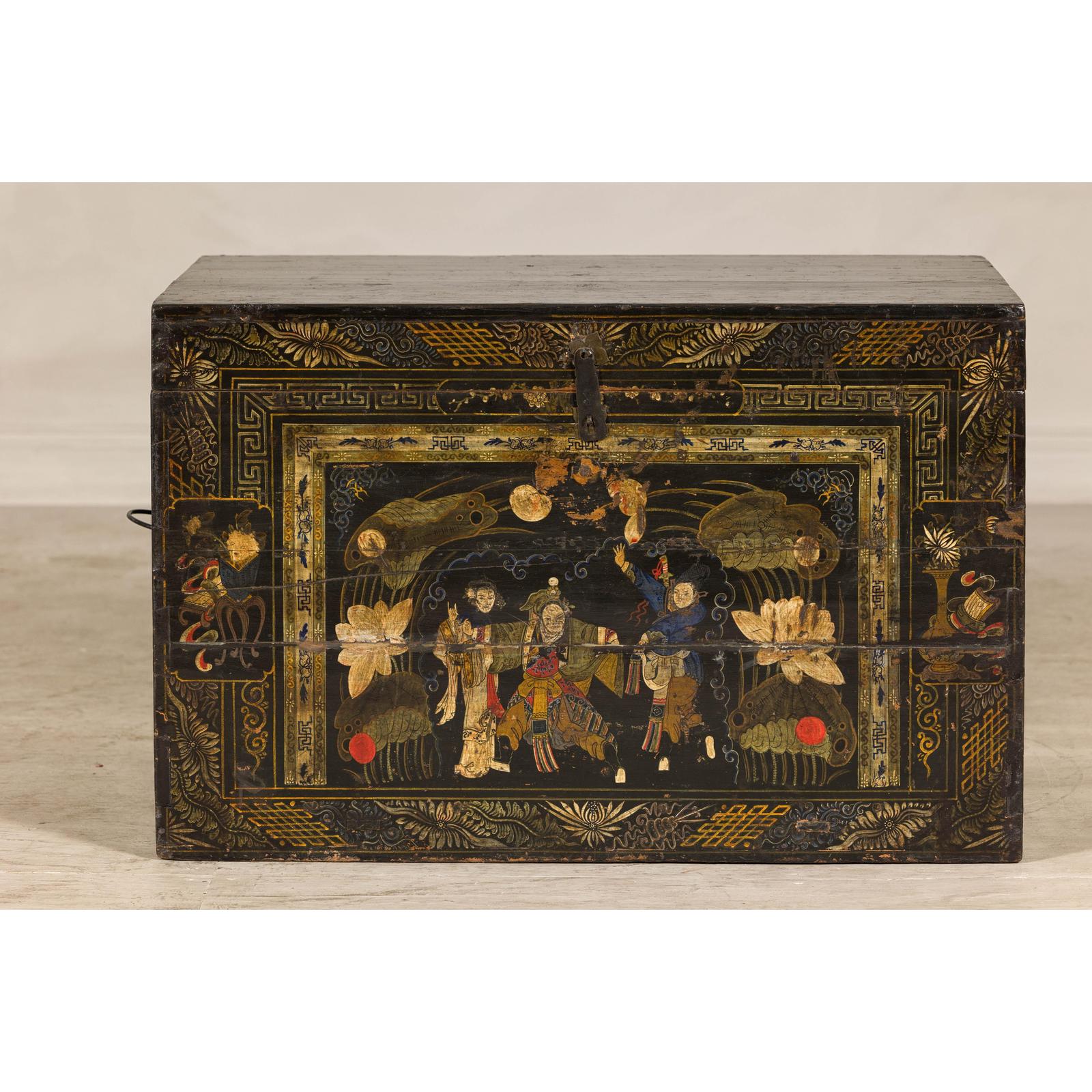 Antique Style Hand-Painted Trunk with Scenic Decor, Early 20th Century