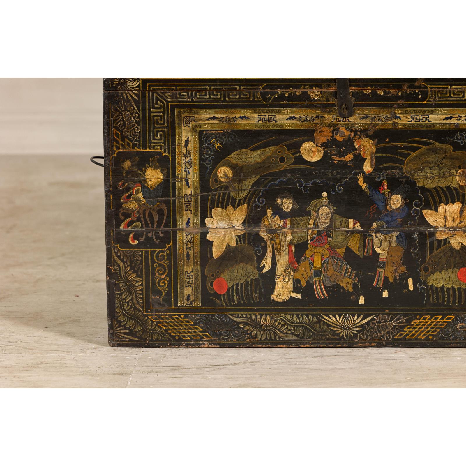 Antique Style Hand-Painted Trunk with Scenic Decor, Early 20th Century
