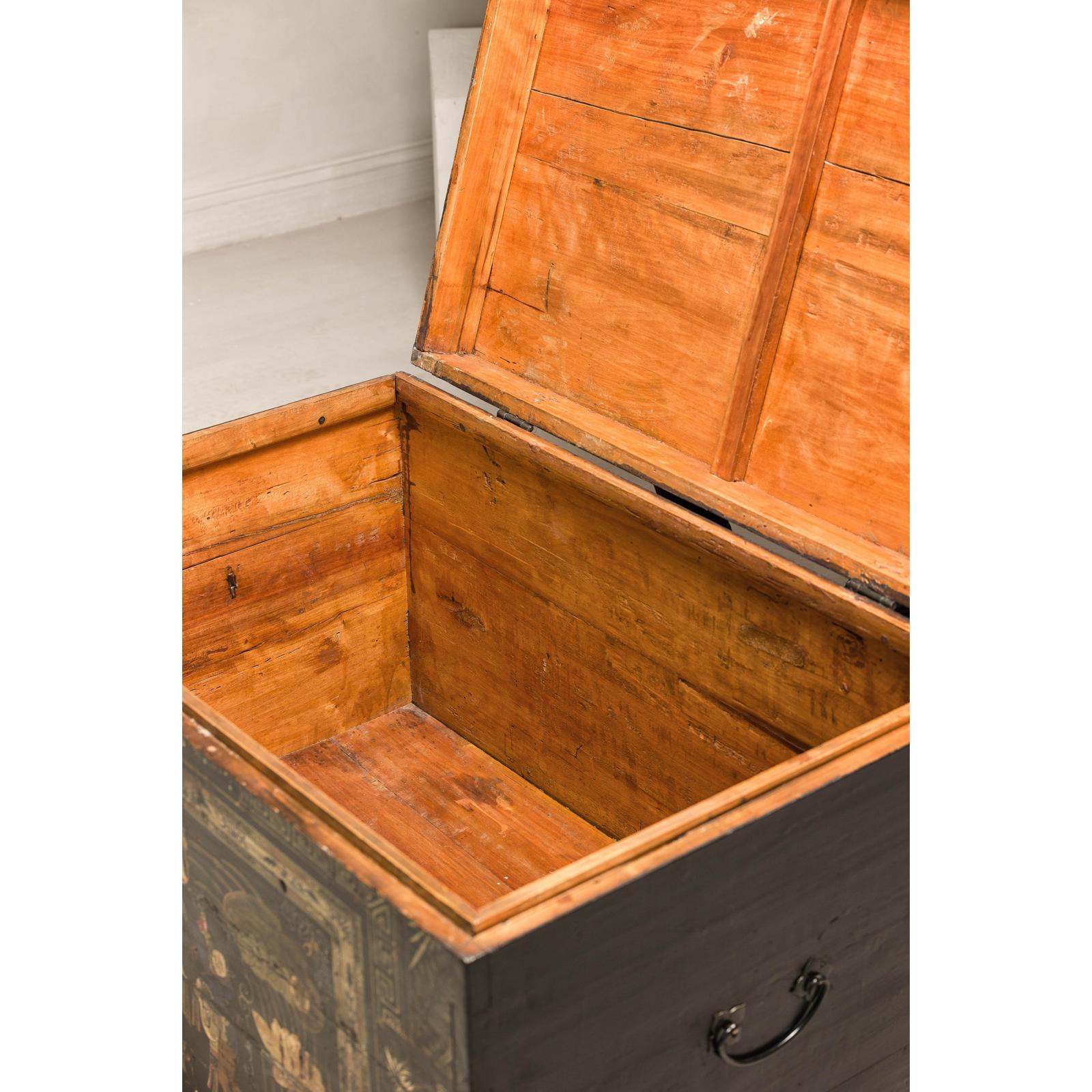 Antique Style Hand-Painted Trunk with Scenic Decor, Early 20th Century