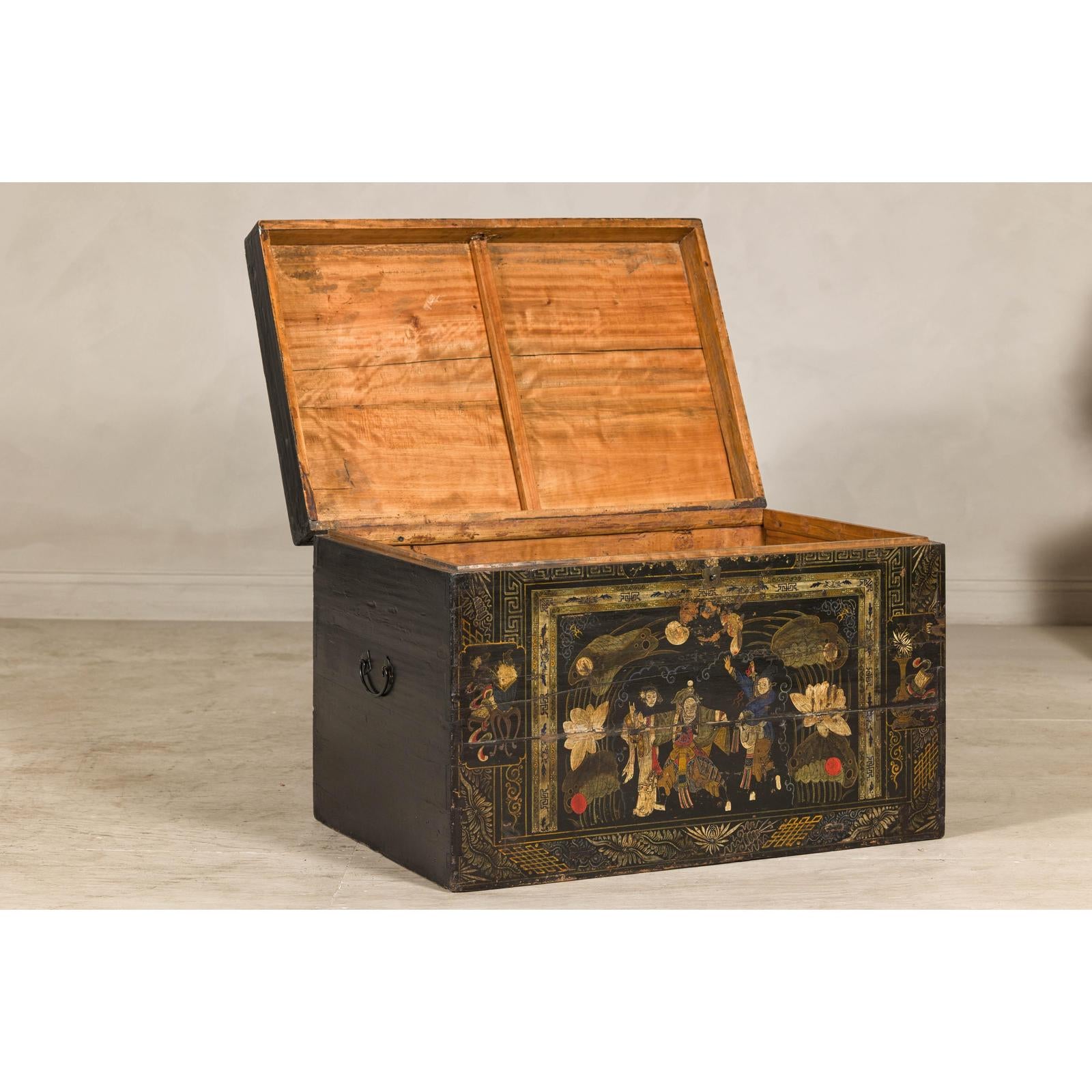 Antique Style Hand-Painted Trunk with Scenic Decor, Early 20th Century