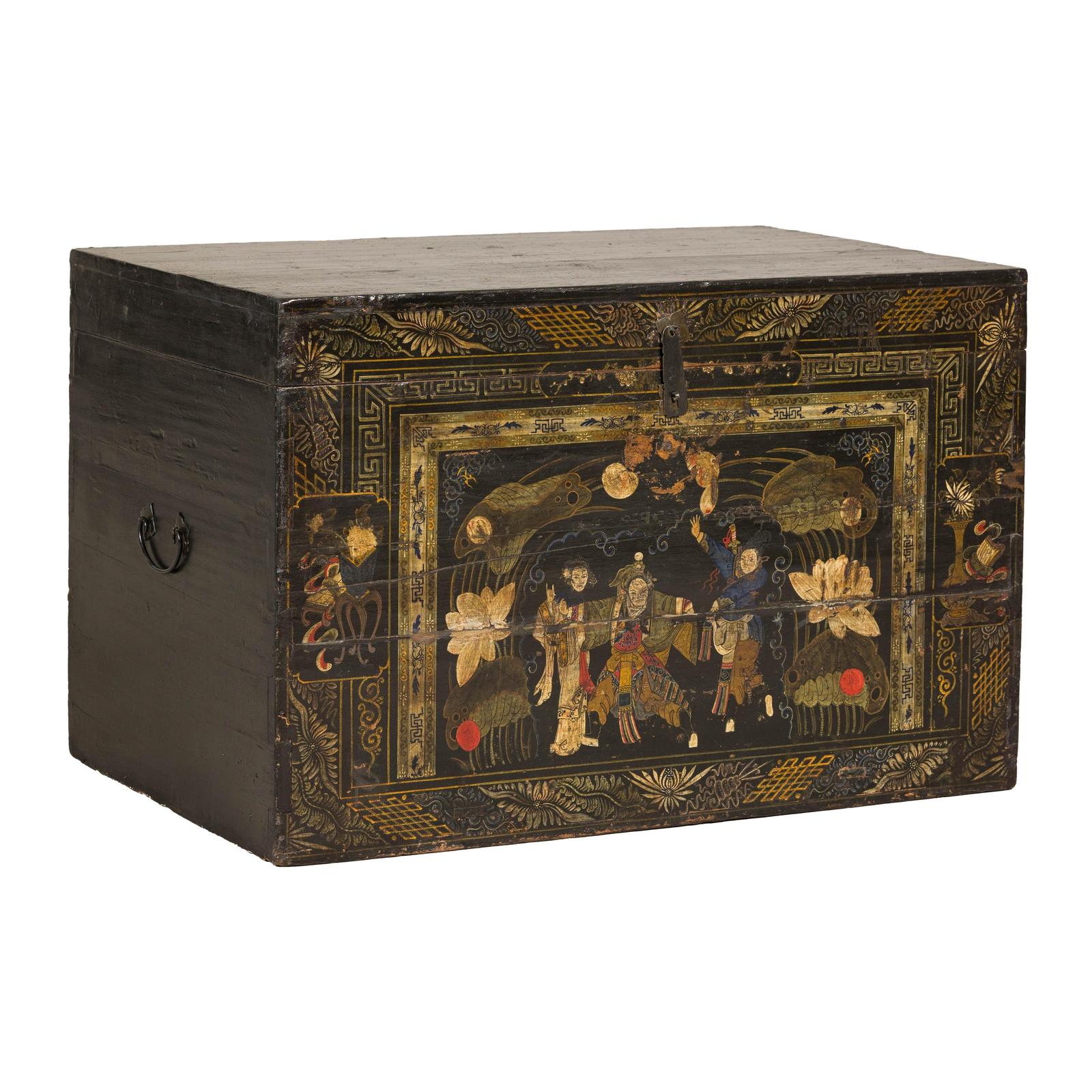 Antique Style Hand-Painted Trunk with Scenic Decor, Early 20th Century