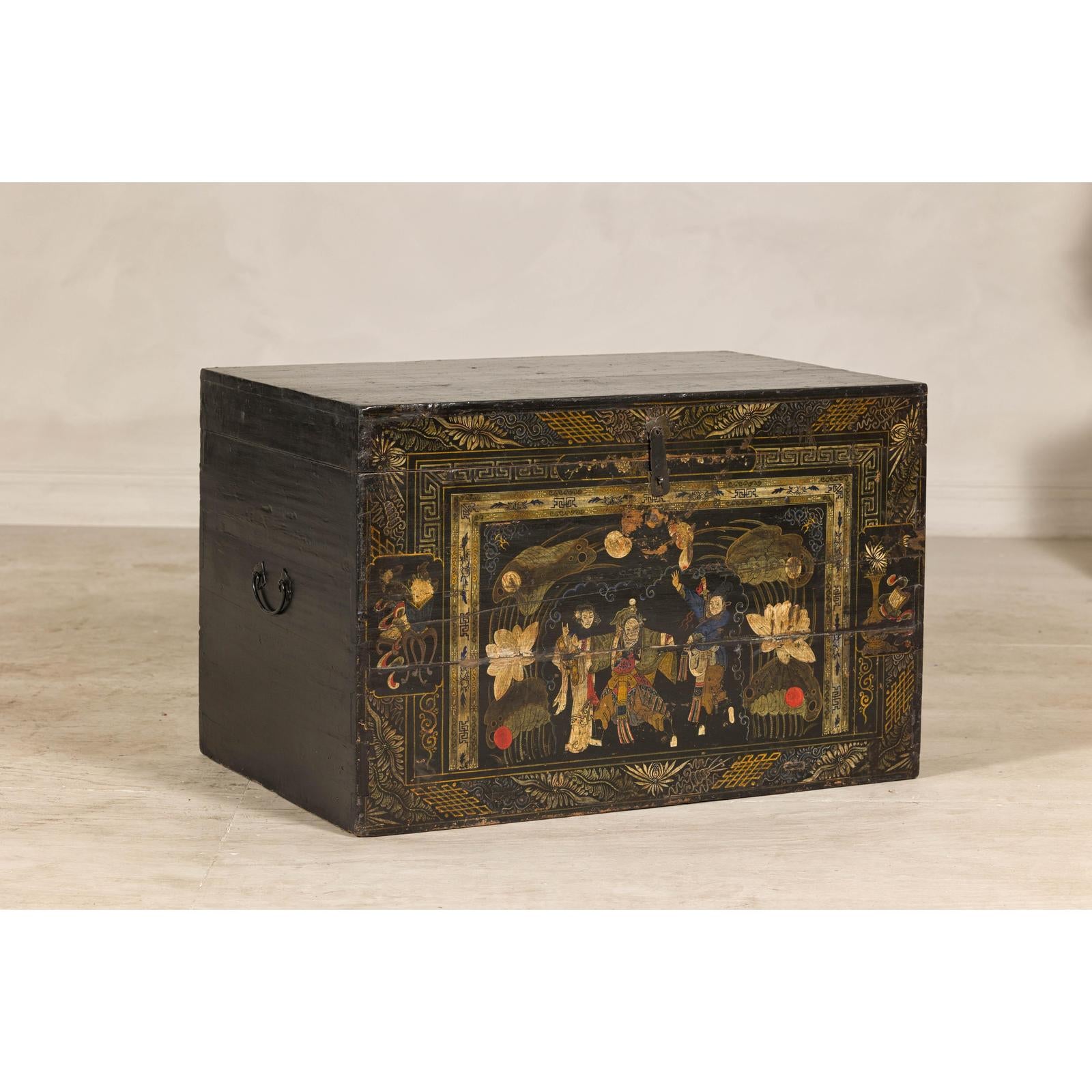 Antique Style Hand-Painted Trunk with Scenic Decor, Early 20th Century