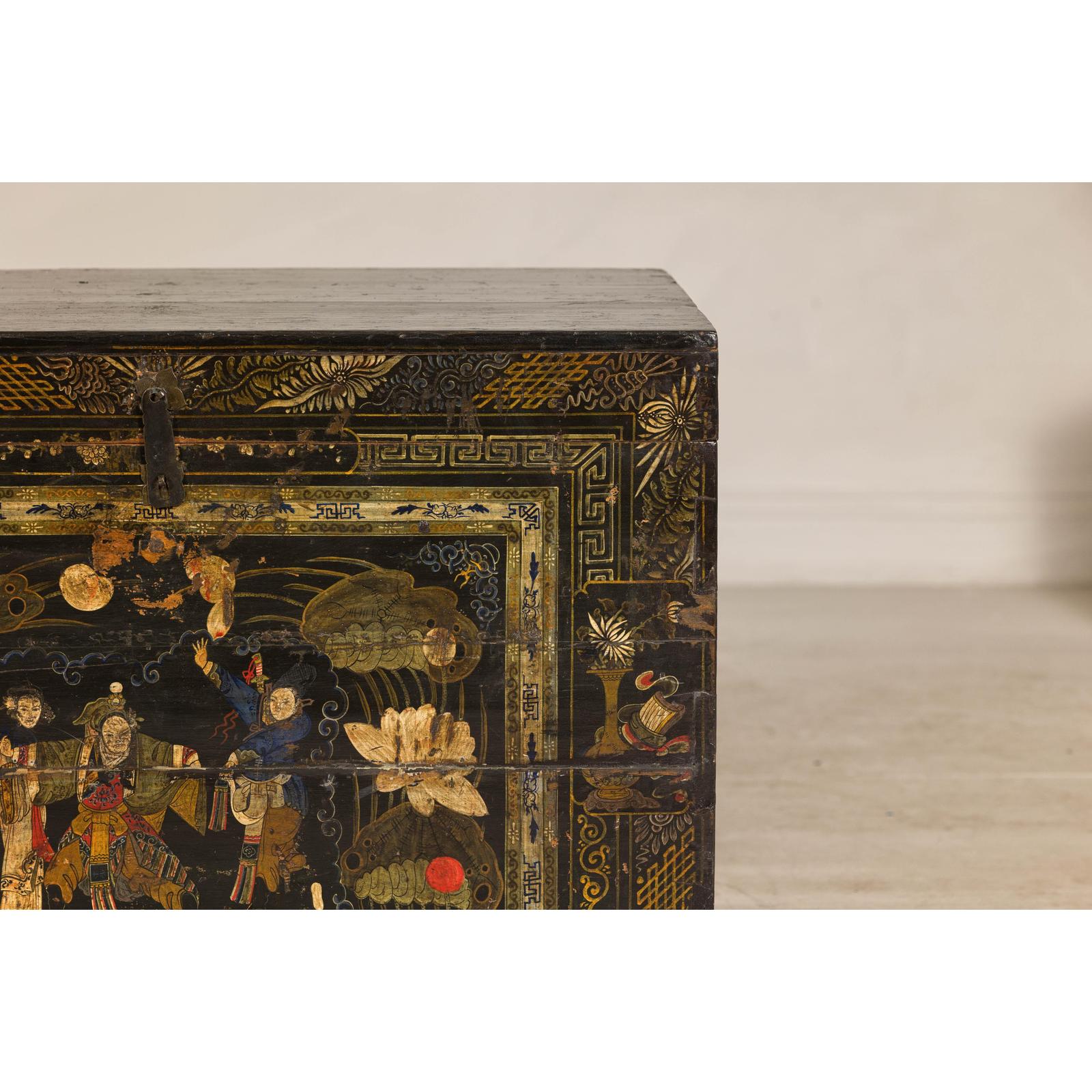 Antique Style Hand-Painted Trunk with Scenic Decor, Early 20th Century