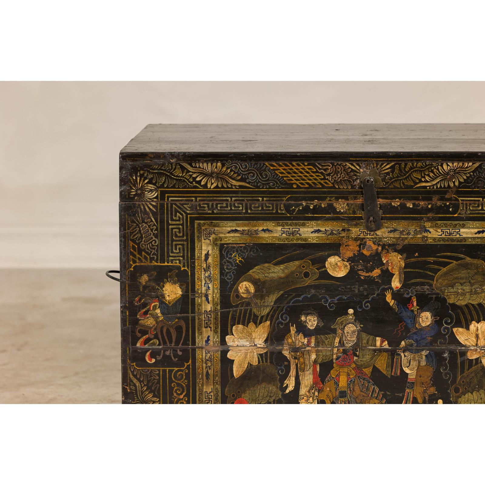 Antique Style Hand-Painted Trunk with Scenic Decor, Early 20th Century