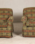 Pair of Kravet Plaid Upholstered Club Chairs with Skirted Base for Cozy Seating