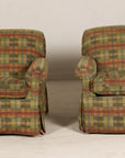 Pair of Kravet Plaid Upholstered Club Chairs with Skirted Base for Cozy Seating