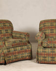 Pair of Kravet Plaid Upholstered Club Chairs with Skirted Base for Cozy Seating
