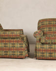 Pair of Kravet Plaid Upholstered Club Chairs with Skirted Base for Cozy Seating