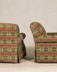 Pair of Kravet Plaid Upholstered Club Chairs with Skirted Base for Cozy Seating