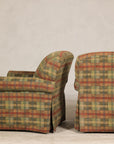 Pair of Kravet Plaid Upholstered Club Chairs with Skirted Base for Cozy Seating