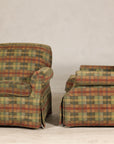 Pair of Kravet Plaid Upholstered Club Chairs with Skirted Base for Cozy Seating