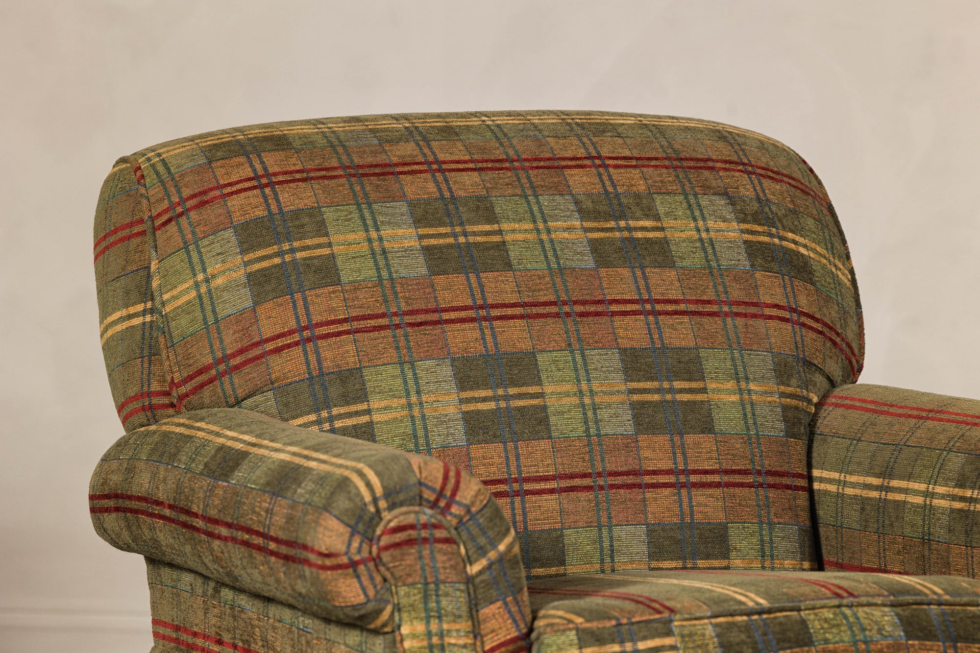 Pair of Kravet Plaid Upholstered Club Chairs with Skirted Base for Cozy Seating