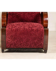 Pair of Vintage Art Deco Club Chairs in Mahogany with Burgundy Rose Upholstery