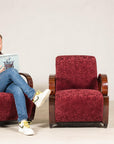 Pair of Vintage Art Deco Club Chairs in Mahogany with Burgundy Rose Upholstery