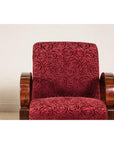 Pair of Vintage Art Deco Club Chairs in Mahogany with Burgundy Rose Upholstery