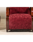 Pair of Vintage Art Deco Club Chairs in Mahogany with Burgundy Rose Upholstery