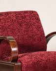 Pair of Vintage Art Deco Club Chairs in Mahogany with Burgundy Rose Upholstery