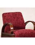 Pair of Vintage Art Deco Club Chairs in Mahogany with Burgundy Rose Upholstery