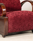 Pair of Vintage Art Deco Club Chairs in Mahogany with Burgundy Rose Upholstery