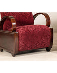 Pair of Vintage Art Deco Club Chairs in Mahogany with Burgundy Rose Upholstery