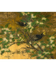 Painted Asian Metal Wall Art with Birds Perched on Foliage and Vibrant Blooms