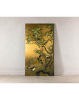 Painted Asian Metal Wall Art with Birds Perched on Foliage and Vibrant Blooms