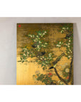 Painted Asian Metal Wall Art with Birds Perched on Foliage and Vibrant Blooms