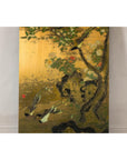 Painted Asian Metal Wall Art with Birds Perched on Foliage and Vibrant Blooms