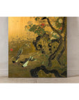 Painted Asian Metal Wall Art with Birds Perched on Foliage and Vibrant Blooms