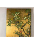 Painted Asian Metal Wall Art with Birds Perched on Foliage and Vibrant Blooms