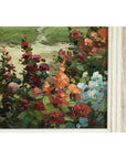 Impressionist Style Garden Painting with Gazebo and Waterfront, Signed R. Johns
