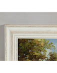 Impressionist Style Garden Painting with Gazebo and Waterfront, Signed R. Johns