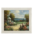 Impressionist Style Garden Painting with Gazebo and Waterfront, Signed R. Johns