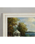 Impressionist Style Garden Painting with Gazebo and Waterfront, Signed R. Johns