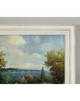 Impressionist Style Garden Painting with Gazebo and Waterfront, Signed R. Johns