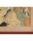 Framed Kabuki Triptych Print with Samurai and Courtesan Actors
