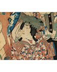 Framed Kabuki Triptych Print with Samurai and Courtesan Actors