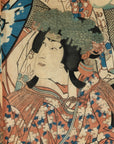Framed Kabuki Triptych Print with Samurai and Courtesan Actors